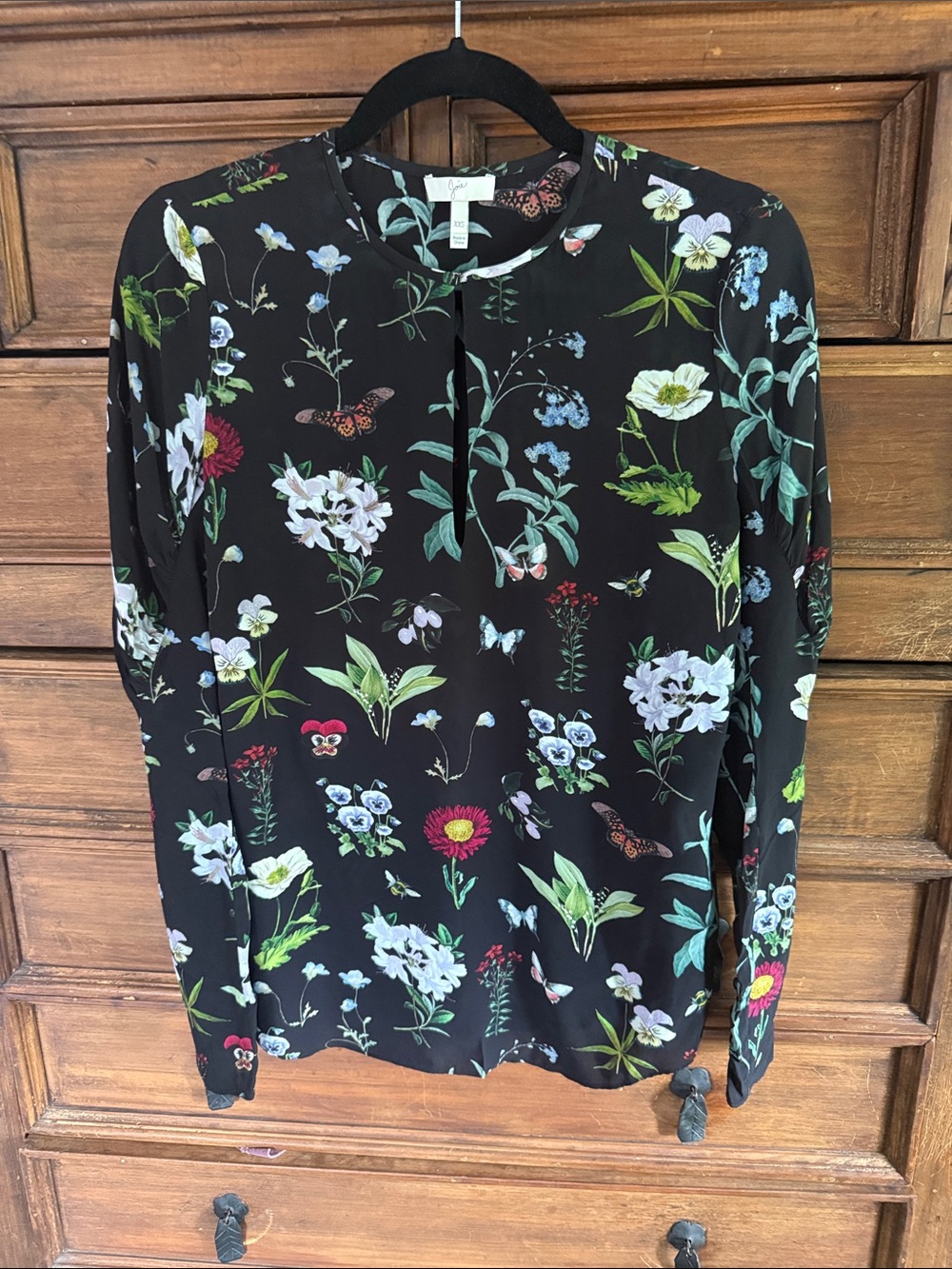 Joie Black Floral Keyhole Neck Blouse